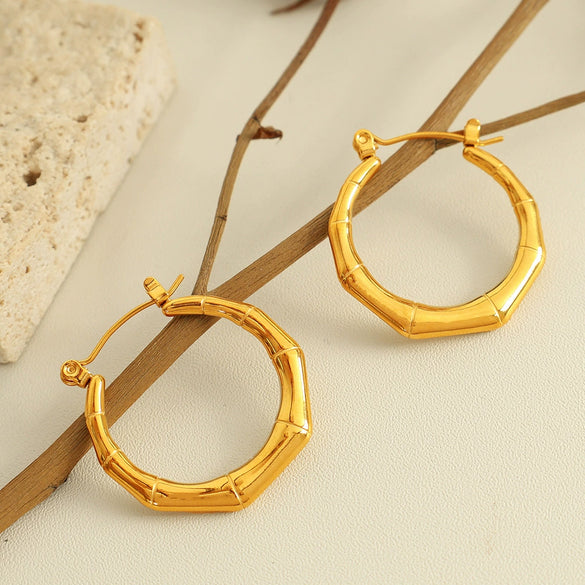 316L Stainless Steel Geometric Electroplated Bamboo Earrings For Women Fashion Jewelry