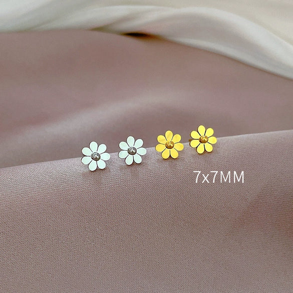 Titanium Steel Geometric Electroplated Earrings For Women With Mori Flower Minimalist Style