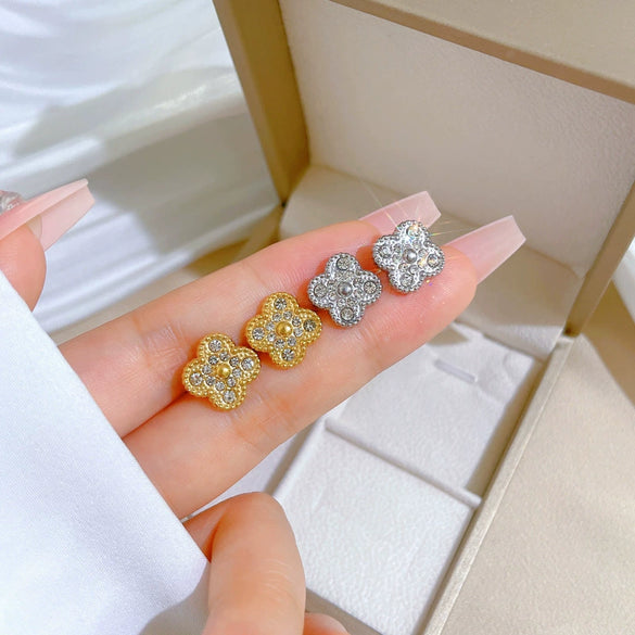 Titanium Steel Geometric Electroplated Lucky Grass Minimalist Earrings For Women And Men
