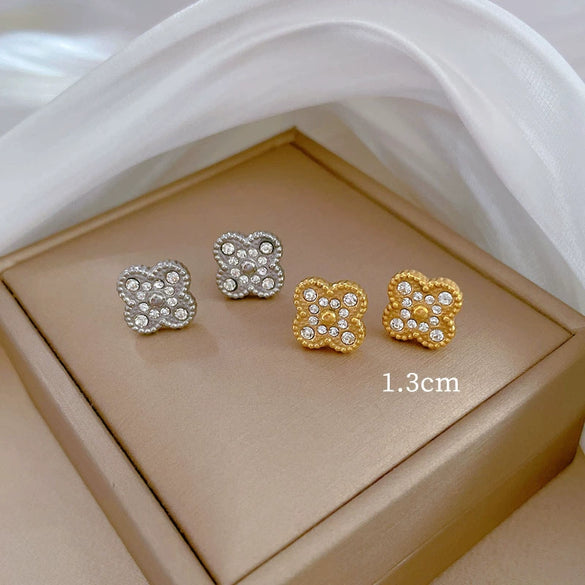 Titanium Steel Geometric Electroplated Lucky Grass Minimalist Earrings For Women And Men