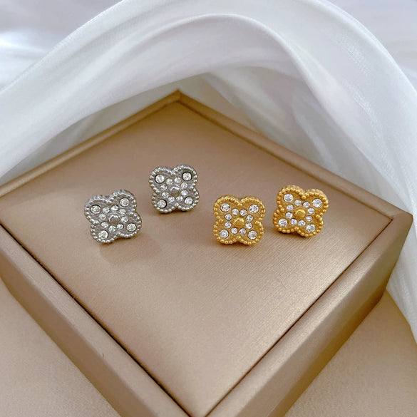 Titanium Steel Geometric Electroplated Lucky Grass Minimalist Earrings For Women And Men