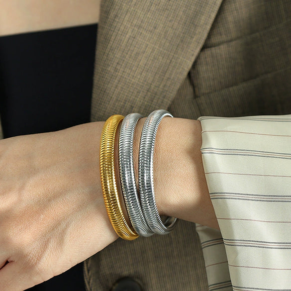 316L Stainless Steel Geometric Electroplated Spring Bracelet For Women