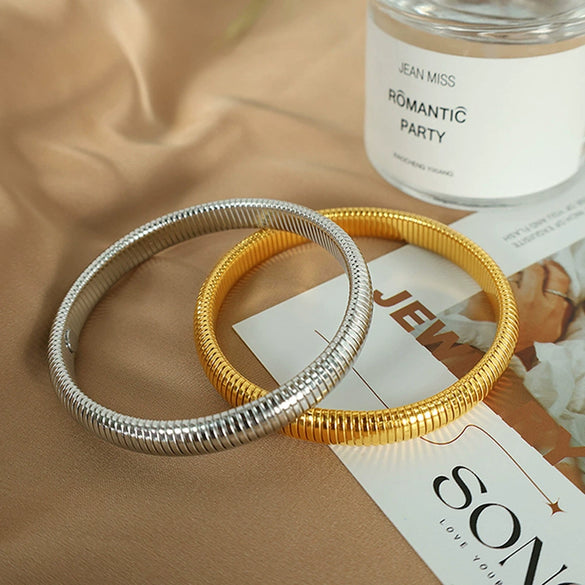 316L Stainless Steel Geometric Electroplated Spring Bracelet For Women