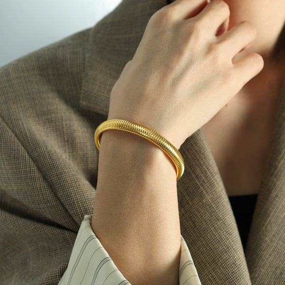 316L Stainless Steel Geometric Electroplated Spring Bracelet For Women