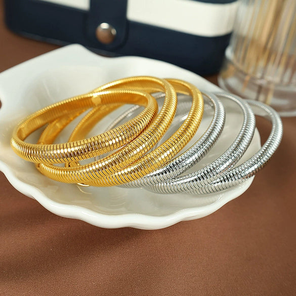 316L Stainless Steel Geometric Electroplated Spring Bracelet For Women