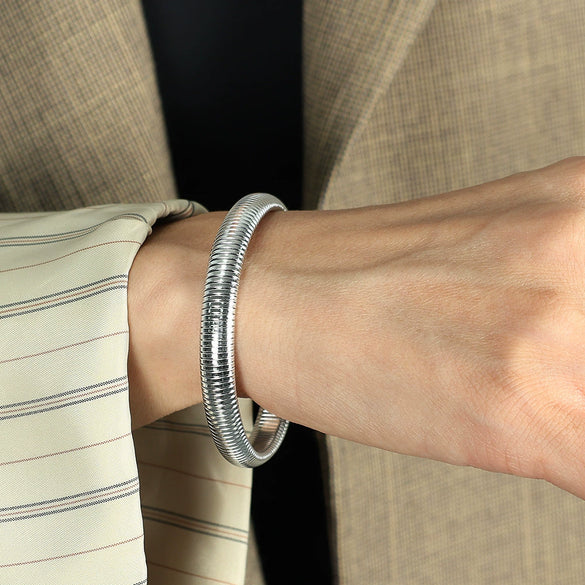 316L Stainless Steel Geometric Electroplated Spring Bracelet For Women