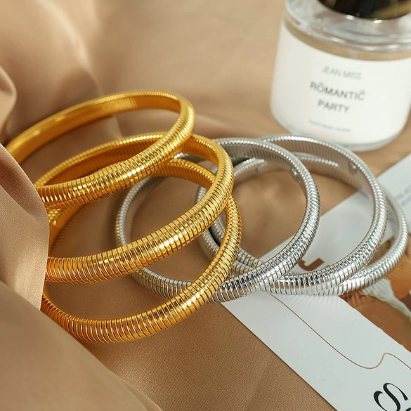 316L Stainless Steel Geometric Electroplated Spring Bracelet For Women