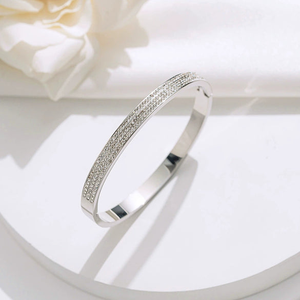 Titanium Steel Geometric Electroplated Three Rows Full Diamond Bracelet Jewelry Wholesale