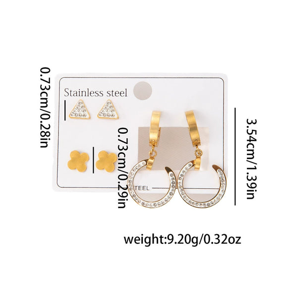 Titanium Steel Geometric Electroplated Women's Earrings Set With Four Leaf Flower And Circle Triangle Designs