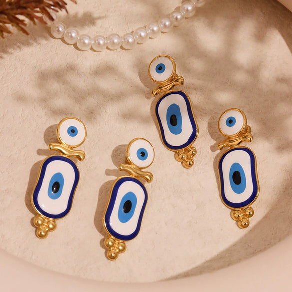 Titanium Steel Geometric Fashion Electroplated Blue Eye Devil's Eye Pendant Earrings For Women