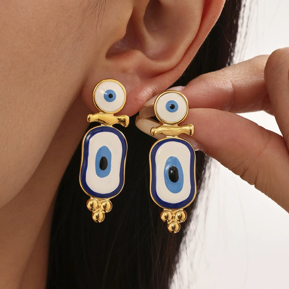 Titanium Steel Geometric Fashion Electroplated Blue Eye Devil's Eye Pendant Earrings For Women