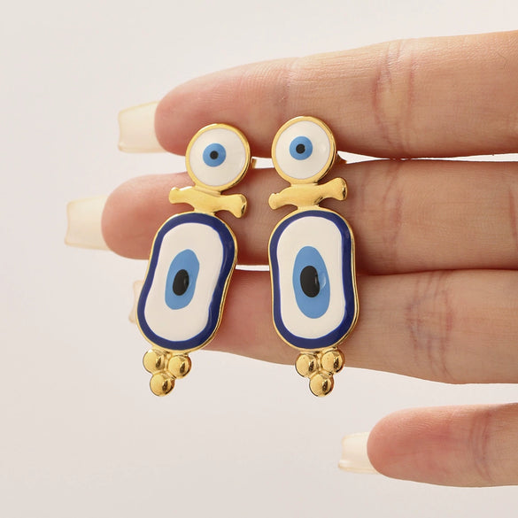 Titanium Steel Geometric Fashion Electroplated Blue Eye Devil's Eye Pendant Earrings For Women