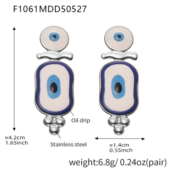 Titanium Steel Geometric Fashion Electroplated Blue Eye Devil's Eye Pendant Earrings For Women