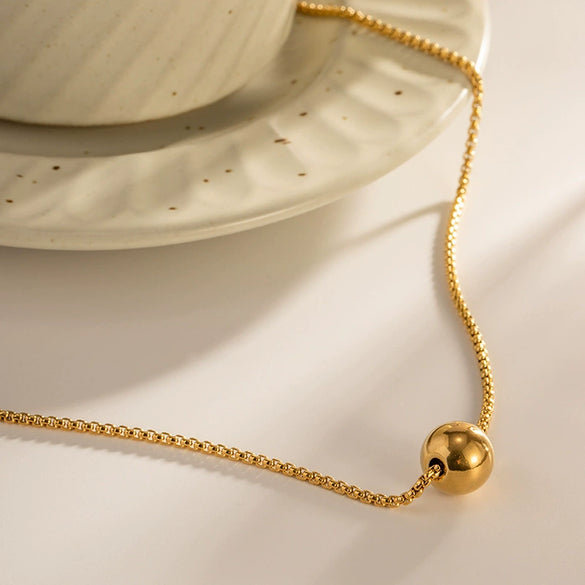 Titanium Steel Geometric Fashion Simple Ball Electroplated Box Chain Necklace For Women