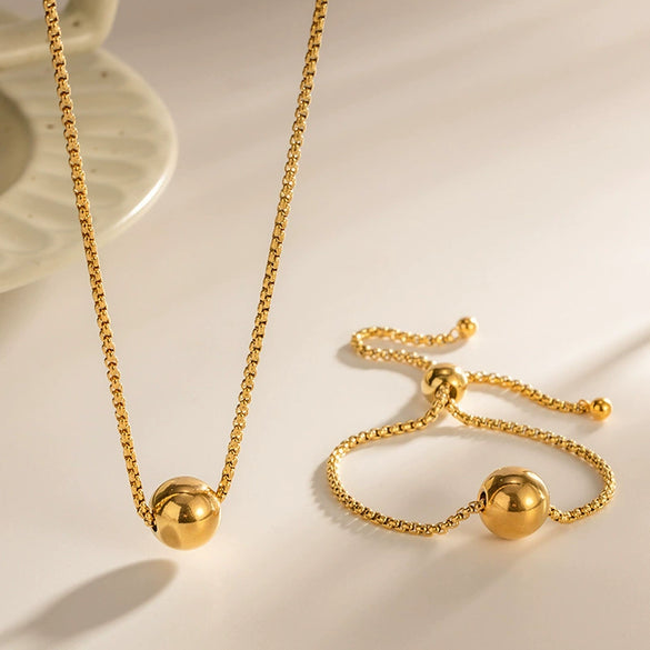 Titanium Steel Geometric Fashion Simple Ball Electroplated Box Chain Necklace For Women