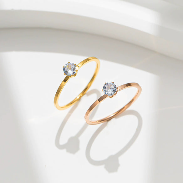 Titanium Steel Geometric Fashionable Simple Classic Sixclaw Diamond Ring For Women And Couple Electroplated Light Luxury Jewelry