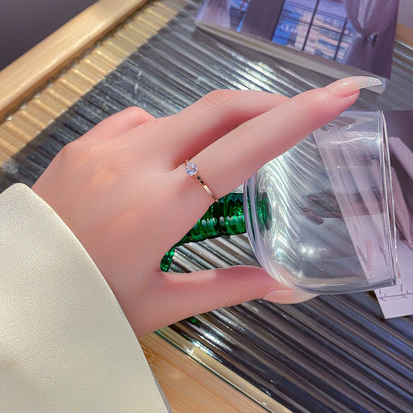 Titanium Steel Geometric Fashionable Simple Classic Sixclaw Diamond Ring For Women And Couple Electroplated Light Luxury Jewelry