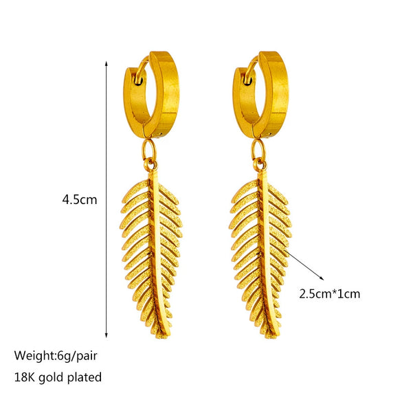 Titanium Steel Geometric Feather Pendant Jewelry Electroplated Women's Ear Studs Simple Natural Style