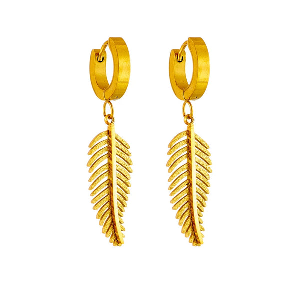 Titanium Steel Geometric Feather Pendant Jewelry Electroplated Women's Ear Studs Simple Natural Style