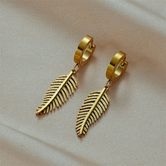 Titanium Steel Geometric Feather Pendant Jewelry Electroplated Women's Ear Studs Simple Natural Style