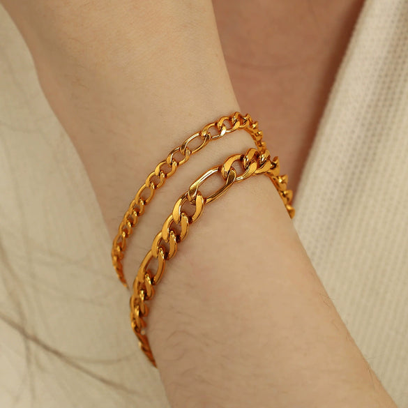 316L Stainless Steel Geometric Figaro Cuba Chain Bracelet For Women With Electroplating