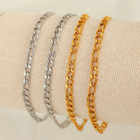 316L Stainless Steel Geometric Figaro Cuba Chain Bracelet For Women With Electroplating