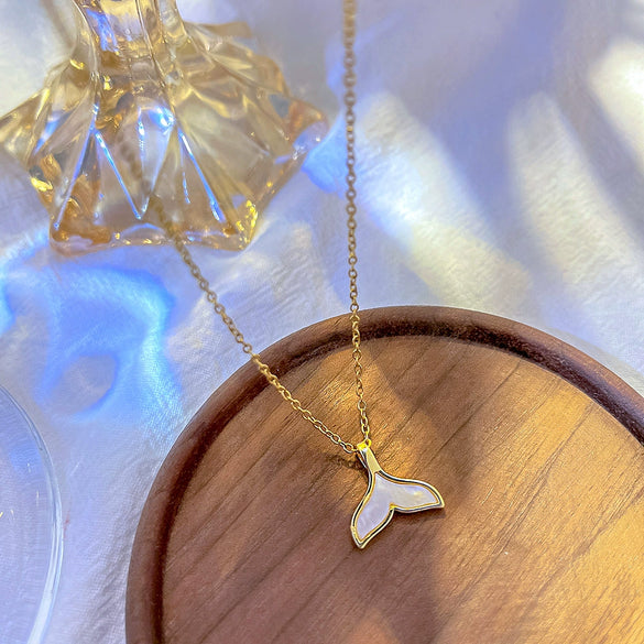 Titanium Steel Geometric Fishtail Pendant Necklace For Women With Electroplating Process
