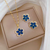 Titanium Steel Geometric Five Leaf Flower Micro Inlaid Electroplated Women's Necklace Earrings Set