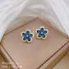 Titanium Steel Geometric Five Leaf Flower Micro Inlaid Electroplated Women's Necklace Earrings Set