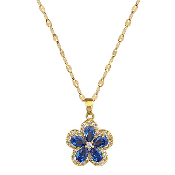 Titanium Steel Geometric Five Leaf Flower Micro Inlaid Electroplated Women's Necklace Earrings Set