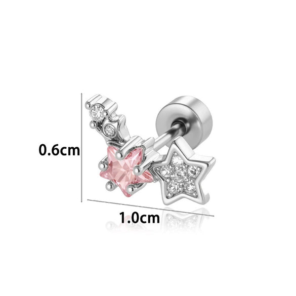 Titanium Steel Geometric Fivepointed Star Zircon Earrings For Girls