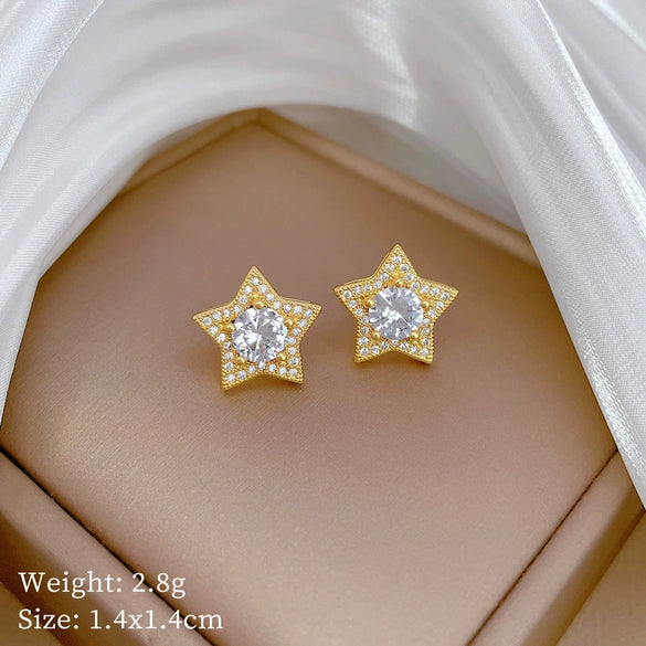 Titanium Steel Geometric Fivepointed Star Zircon Jewelry Set With Electroplating For Women