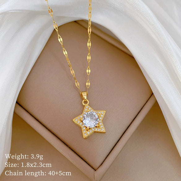Titanium Steel Geometric Fivepointed Star Zircon Jewelry Set With Electroplating For Women