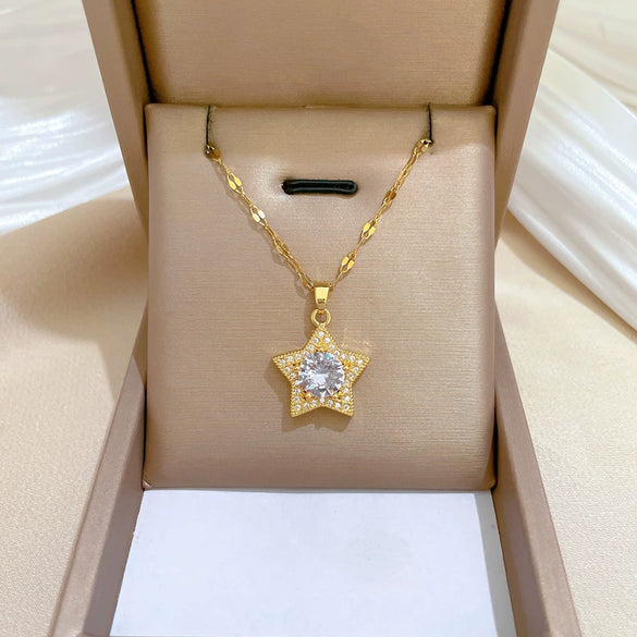 Titanium Steel Geometric Fivepointed Star Zircon Jewelry Set With Electroplating For Women