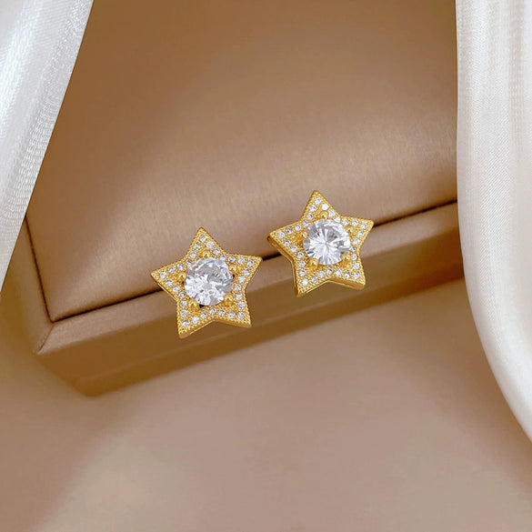 Titanium Steel Geometric Fivepointed Star Zircon Jewelry Set With Electroplating For Women