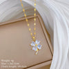 Titanium Steel Geometric Four Leaf Zircon Pendant Necklace For Women With Cartoon And Plant Flower Style Diamond Design