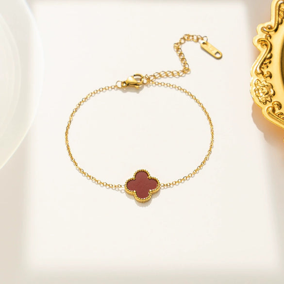 Titanium Steel Geometric Fourleaf Clover Bracelet Electroplated Light Luxury Women's Summer Fashion Accessory