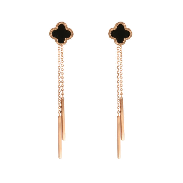 Titanium Steel Geometric Fourleaf Clover Long Tassel Earrings For Women