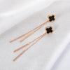 Titanium Steel Geometric Fourleaf Clover Long Tassel Earrings For Women