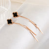 Titanium Steel Geometric Fourleaf Clover Long Tassel Earrings For Women