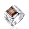 Stainless Steel Geometric Gem Inlay Ring With Great Wall Pattern Electroplated Unisex Statement Band