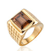Stainless Steel Geometric Gem Inlay Ring With Great Wall Pattern Electroplated Unisex Statement Band
