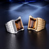 Stainless Steel Geometric Gem Inlay Ring With Great Wall Pattern Electroplated Unisex Statement Band