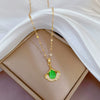 Titanium Steel Geometric Ginkgo Leaf Microinlaid True Gold Women's Necklace