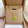 Titanium Steel Geometric Ginkgo Leaf Microinlaid True Gold Women's Necklace