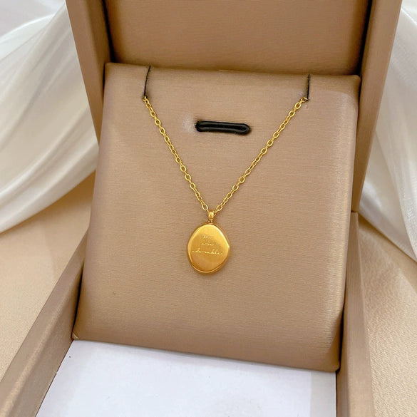 Titanium Steel Geometric Gold Bean Necklace With Electroplating For Women