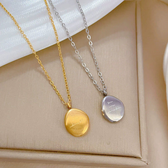 Titanium Steel Geometric Gold Bean Necklace With Electroplating For Women