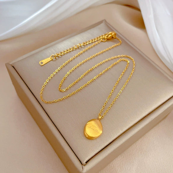 Titanium Steel Geometric Gold Bean Necklace With Electroplating For Women