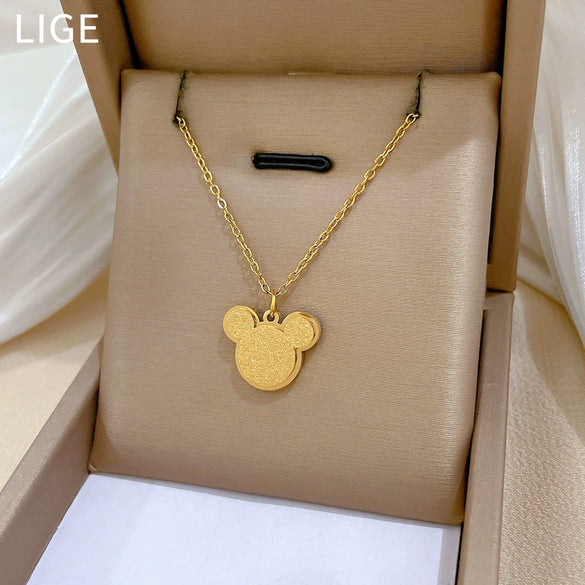 Titanium Steel Geometric Gold Foil Mouse Furnace Electroplating Unisex Cartoon Style Necklace