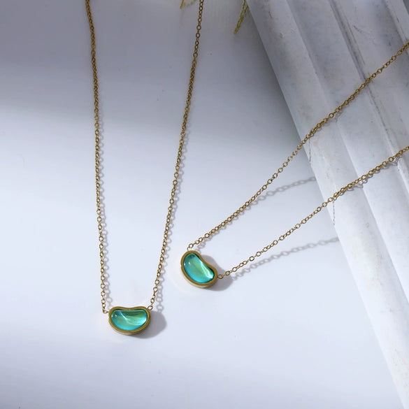 Titanium Steel Geometric Golden Bean Necklace For Women Electroplated Casual Fashion Accessory
